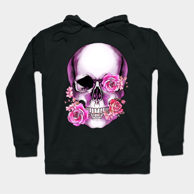 Sugar skull, Skull art floral, pink flowers Hoodie by Collagedream